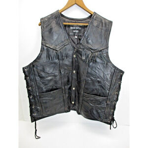 Navarre Leather Co Genuine Buffalo Leather Vest with Harley Davidson Patch - 3X